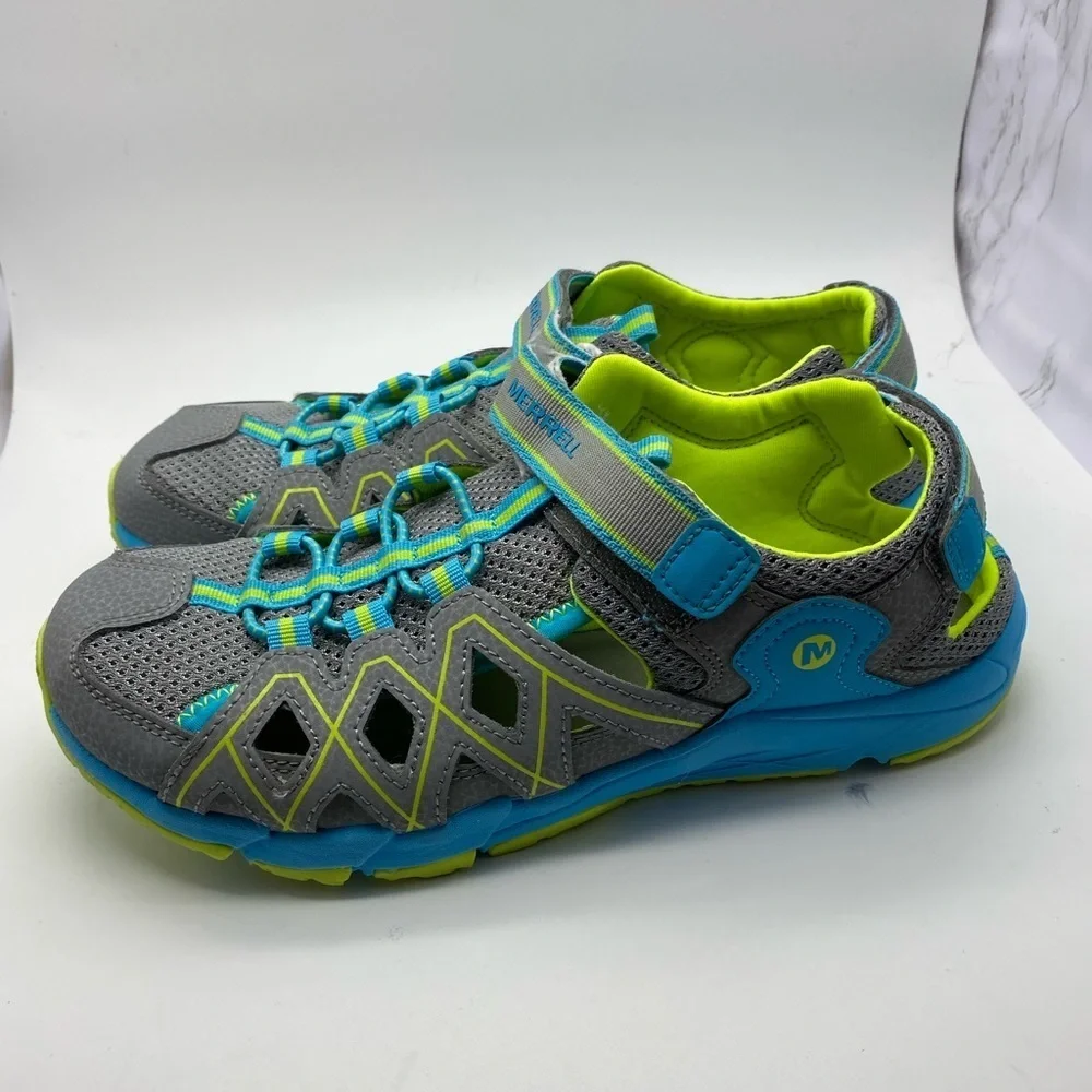 Merrell Hydro Quench Grey/Turquoise Leather/Mesh Outdoor Shoes Youth Kids US 5 M